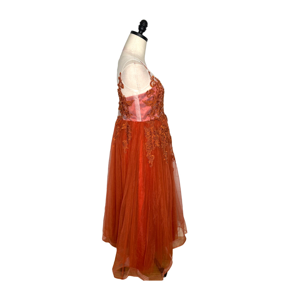 Vintage 1950s Embroidered Tulle Ballgown Couture Prom Dress Orange MINT Size 4 - Picture 4 of 15